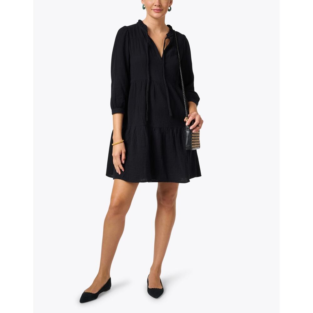 Honorine Giselle Cotton Gauze Black Tiered Dress - XS